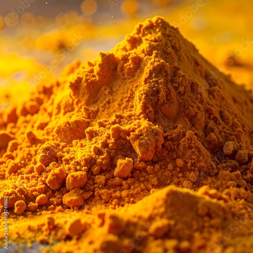 A vibrant orange-yellow powder heap with varied texture