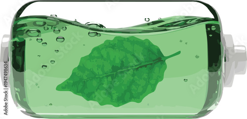 Green Eco Battery Concept with Submerged Leaf in Water for Sustainable Energy and Clean Power