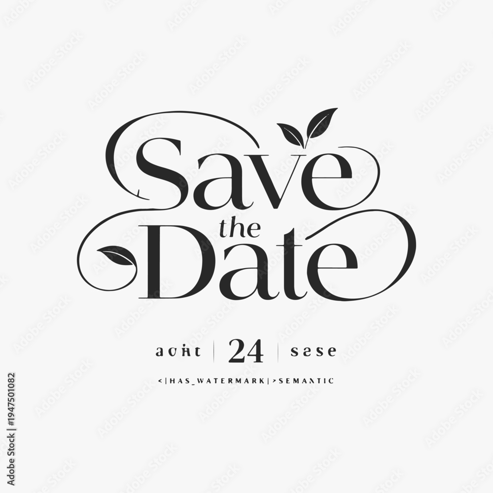 Fototapeta premium Elegant hand-drawn Save the Date lettering with decorative elements. Perfect for wedding invitations. Simple, classic, and romantic appeal.