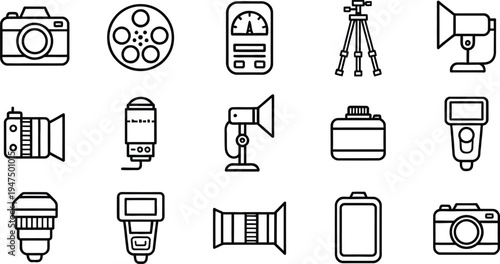 Set of 16 photography icons vector