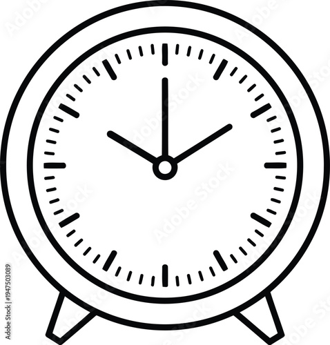 A simple black and white drawing of an analog clock
