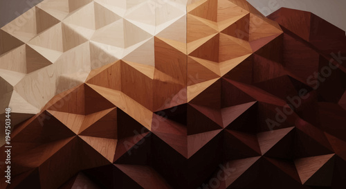 Wooden geometric pattern with triangular shapes in various shades of brown