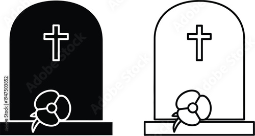 Tombstones with cross and flowers Vector