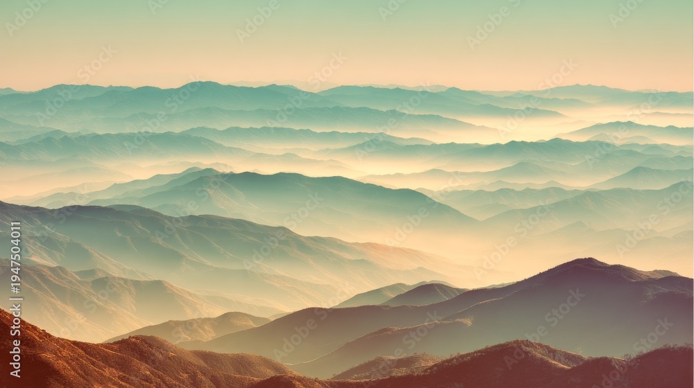 Obraz premium Distant mountains obscured by atmospheric haze and smog