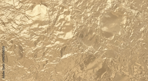 Golden crumpled foil texture background shiny metallic surface