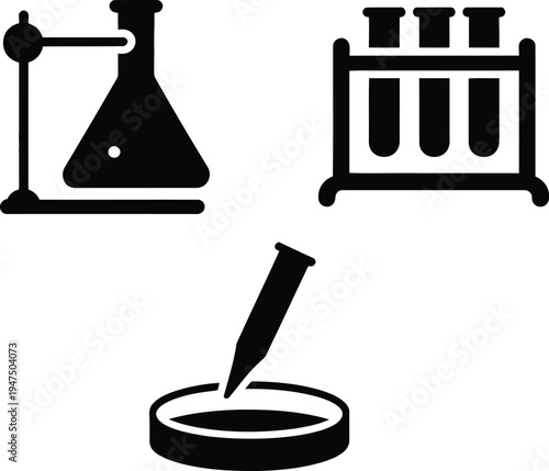 Set of 3 laboratory icons vector, science symbols