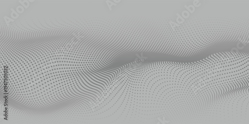 Abstract background with futuristic grey particle dot waves and 3D flowing surface eps10