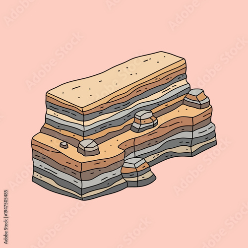 Illustration depicting a cross-section of layered geological formations, showcasing various rock strata.