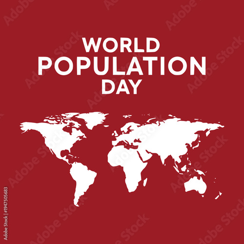 World Population Day Graphic with Map on Red Background