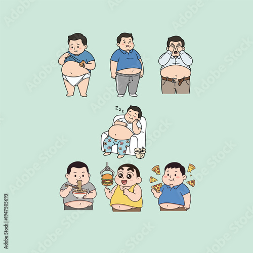 Man With Overweight Body set illustration