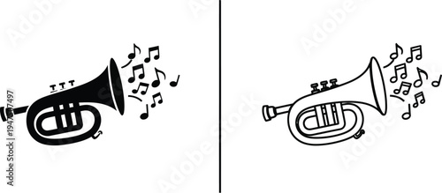French horn trumpet music Vector
