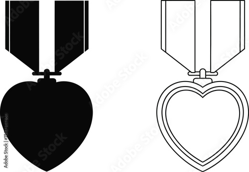Heart shaped medals black and white Vector