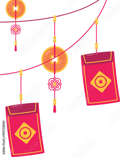 Chinese Red Envelope Hanging Corner Ornament Illustration