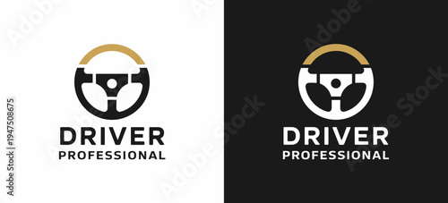 A with a steering wheel symbol and the text Driver in black and white