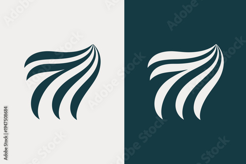 Abstract wave like shapes in dark and light color variations on split background minimalist 1