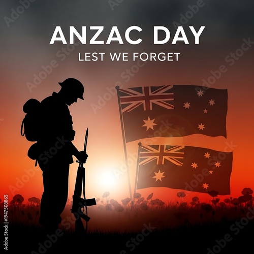 Anzac day tribute with australian flags