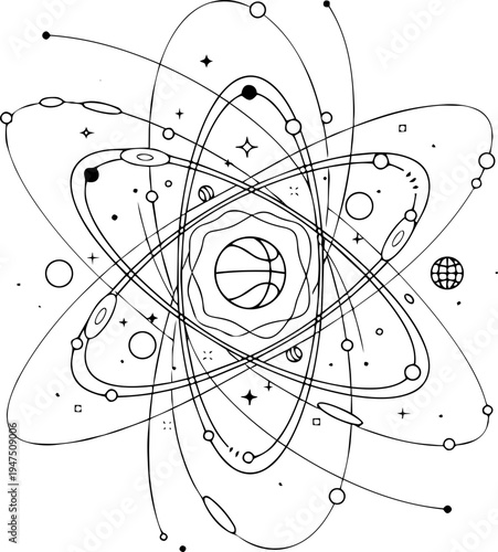 Abstract Y2K Style Atom Structure Drawing
