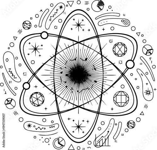 Abstract Y2K Style Atom Science Graphic
