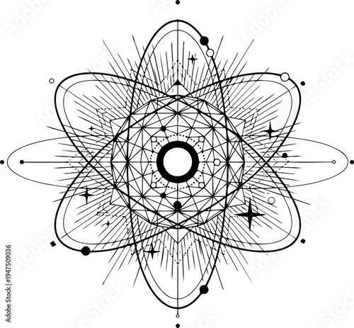 Abstract Y2K Style Atom Diagram
