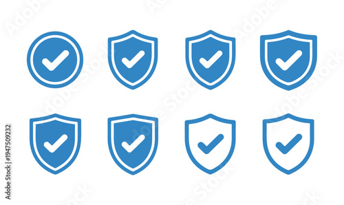 Security shields and check marks icons set vector illustration safe and protection concept