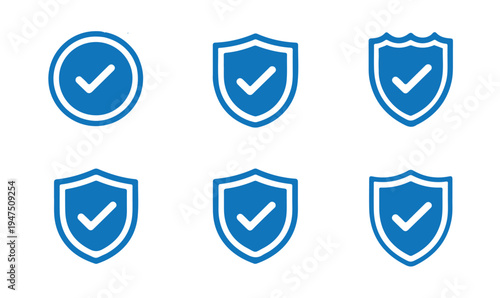 Security shields with check marks icons set vector illustration trusted and verified concept