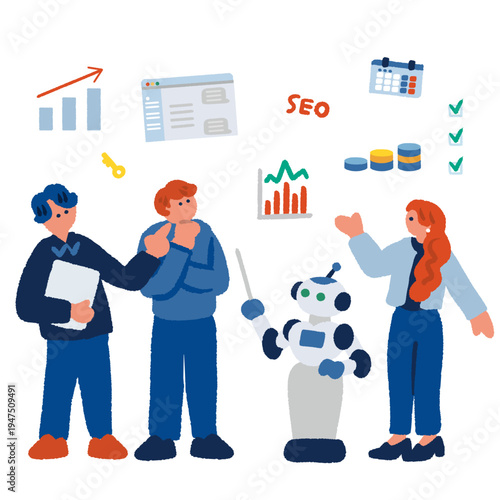 AI 人工知能を活用するビジネスパーソンのイラスト