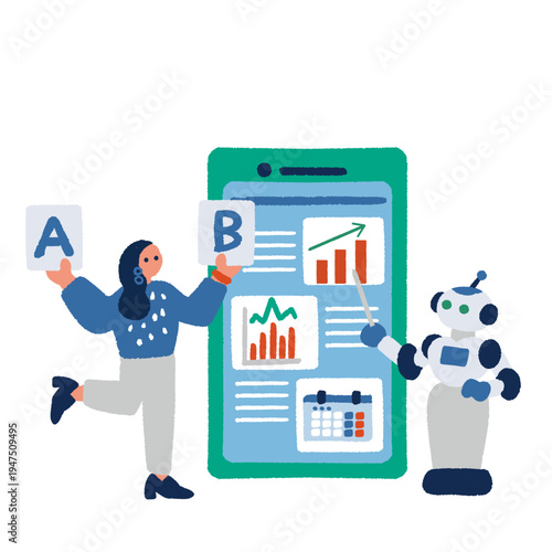 AI 人工知能を活用するビジネスウーマンのイラスト