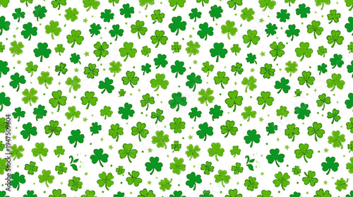 Green shamrocks scattered across a seamless white background for festive saint patrick's day celebrations