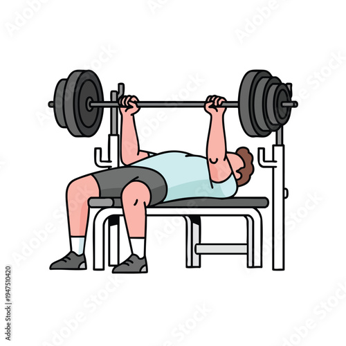 Person lying on bench press lifting weighted barbell, focused on workout