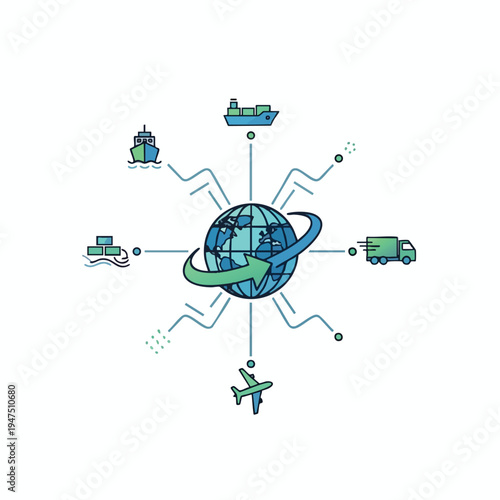 Global logistics network plane, ship, truck, and cargo transport