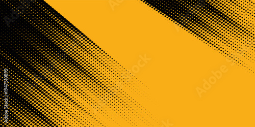 Black halftone pattern. Retro comic gradient background. Bright orange pixel dotted texture overlay. Cartoon pop art faded gradient pattern.vector background