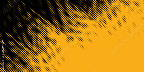 Black halftone pattern. Retro comic gradient background. Bright orange pixel dotted texture overlay. Cartoon pop art faded gradient pattern.vector background