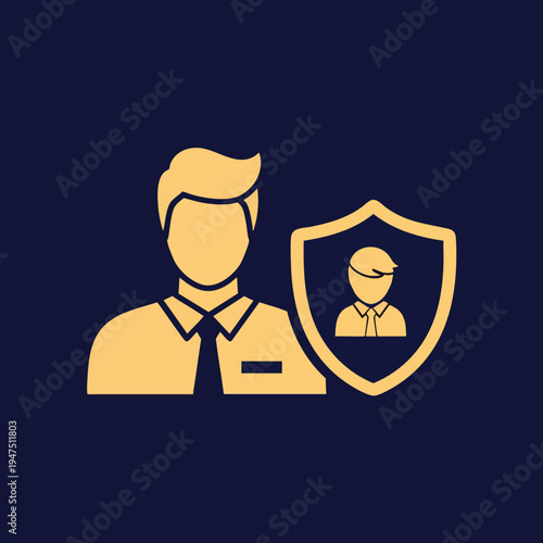 Stylized human icon with a protective shield displaying another person