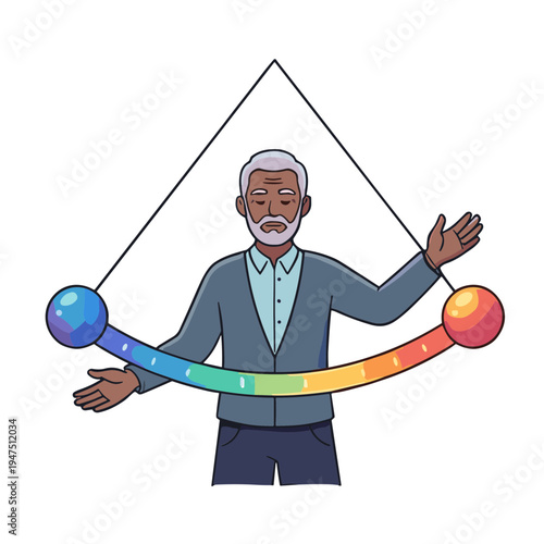 An elderly man happily juggles colorful balls while standing outdoors.