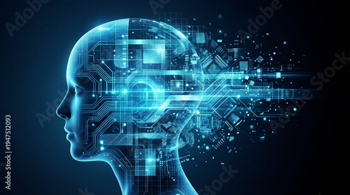 Artificial Intelligence Human Head with Neural Network Digital Brain Technology Concept