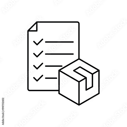 icon a wishlist document checklist next to a package box, isolated against a clean background.