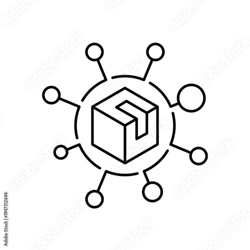 icon a viral product with box connected to a social network, isolated against a clean background.