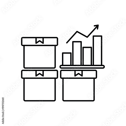 icon a market trend with stacked boxes and rising bar chart, isolated against a clean background.