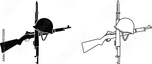 Military helmets with guns and swords Vector