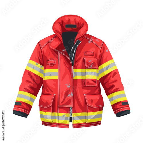 Firefighter Jacket Red Yellow Reflective Stripes Workwear
