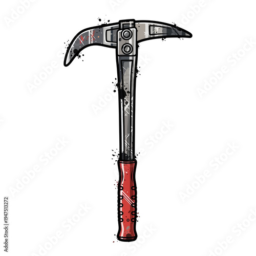 Illustration of a pickaxe with red handle and splatter effect