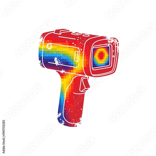 Infrared thermometer with rainbow mosaic pattern and screen display