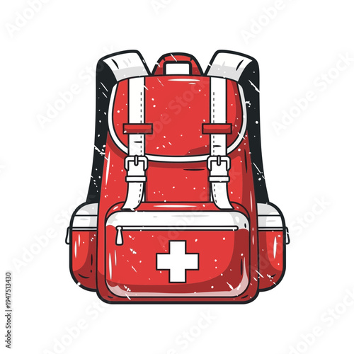 Red First Aid Backpack with White Cross Emblem
