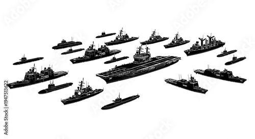 Modern Carrier Strike Group Fleet Vector Illustration Set