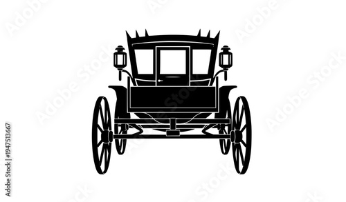 Front-facing vintage carriage black vector illustration line art isolated