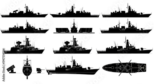 Modern Frigate and Destroyer Technical Illustration Set