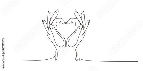 Heart from hands continuous one line drawing. Vector elements  symbol of love and health.