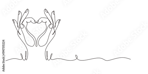 Heart from hands continuous one line drawing. Vector elements  symbol of love and health.