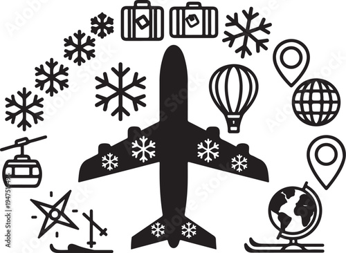 Winter Travel and Adventure Icon Set Silhouette Graphic Design