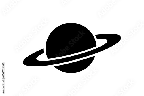 Saturn Planet Icon - Minimalist Black Vector Illustration